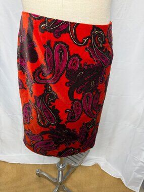 Talbots Paisley Velvet Pencil Skirt Red Purple Back Zipper Womens 22W Midi